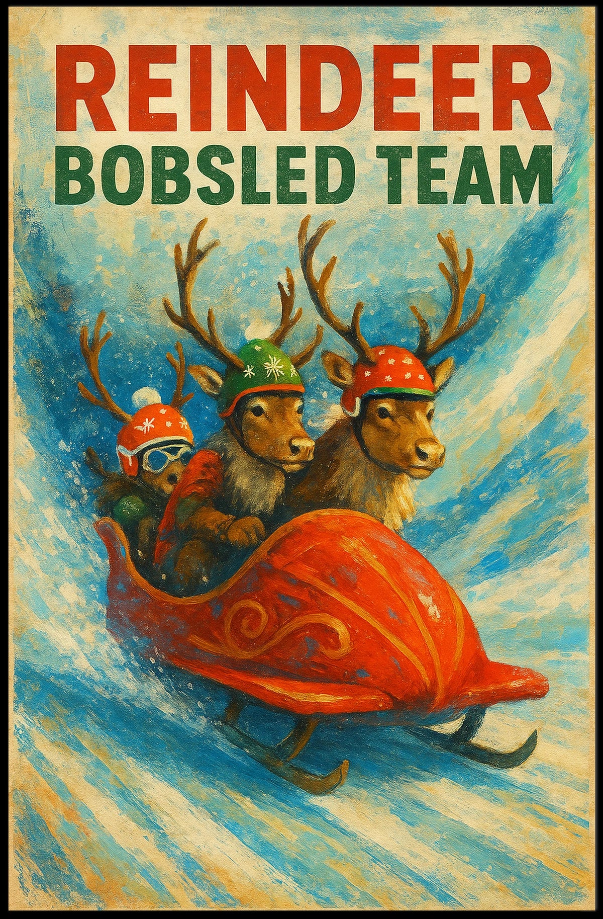 Reindeer Bobsled Team: Festive Fun Sports Poster
