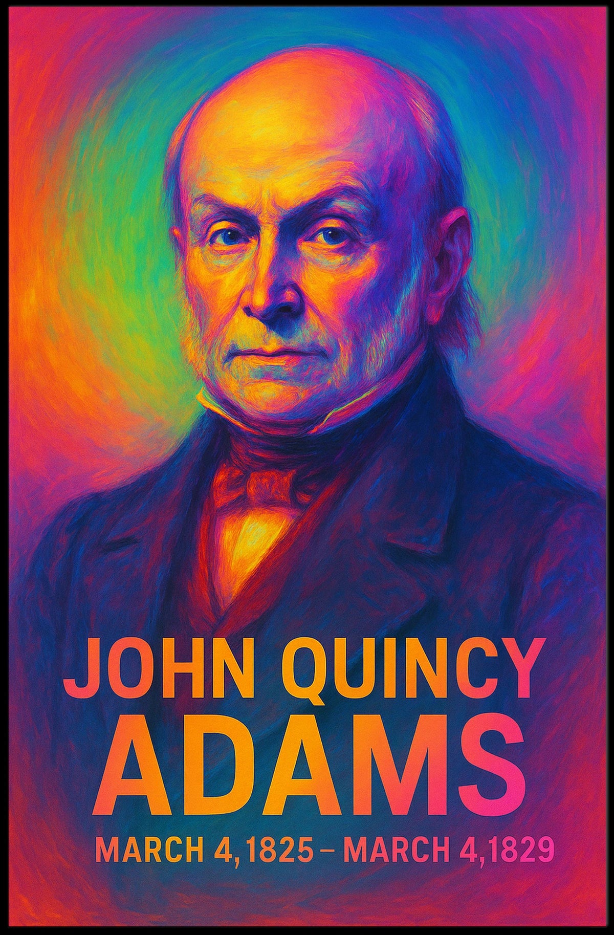 John Quincy Adams 6th President of the United States Neon Gradient OverlayPoster