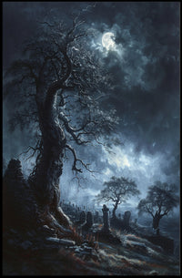 Eerie Graveyard Scene Gothic Art Poster PosterGoat
