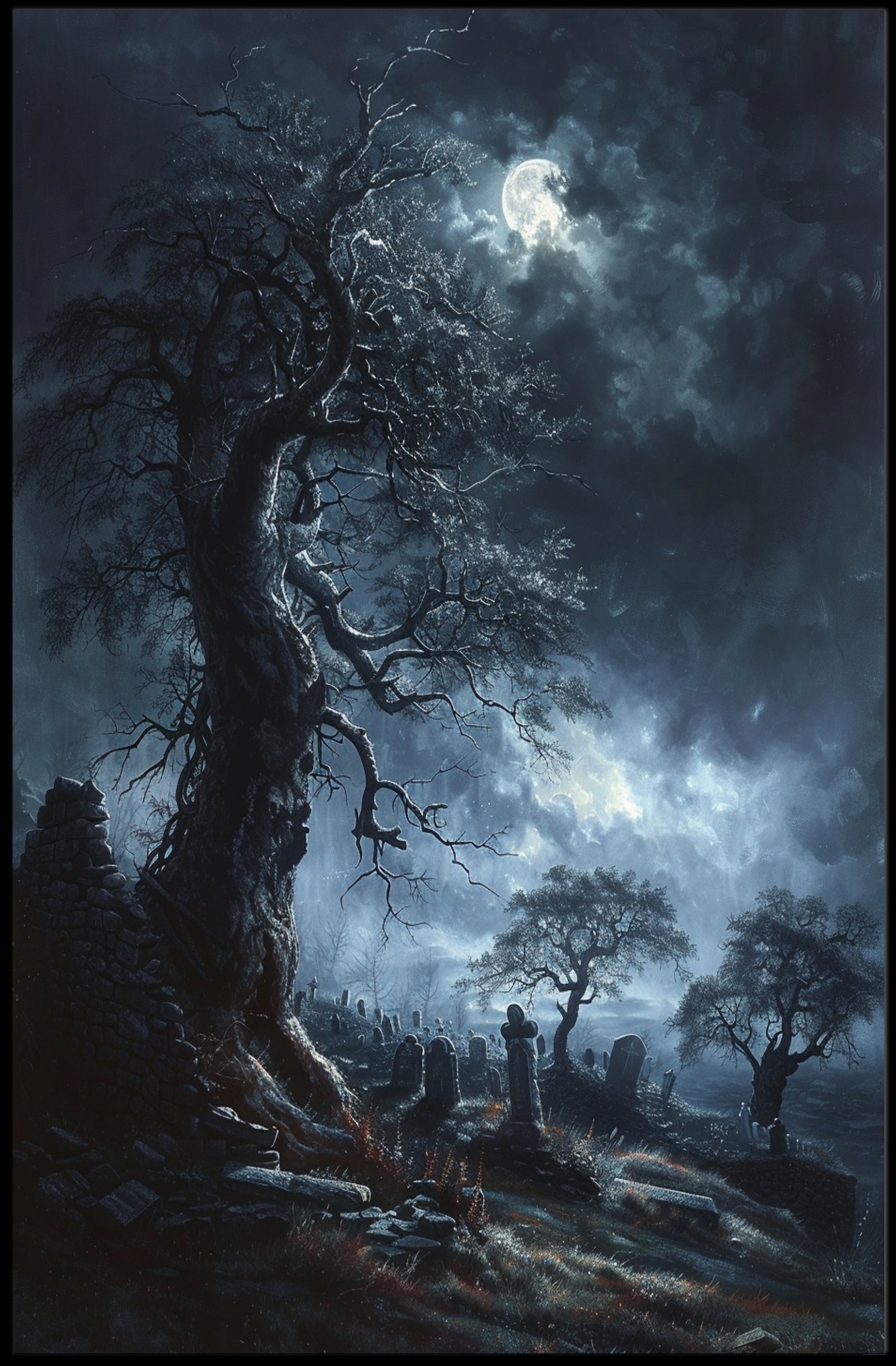 Eerie Graveyard Scene Gothic Art Poster PosterGoat