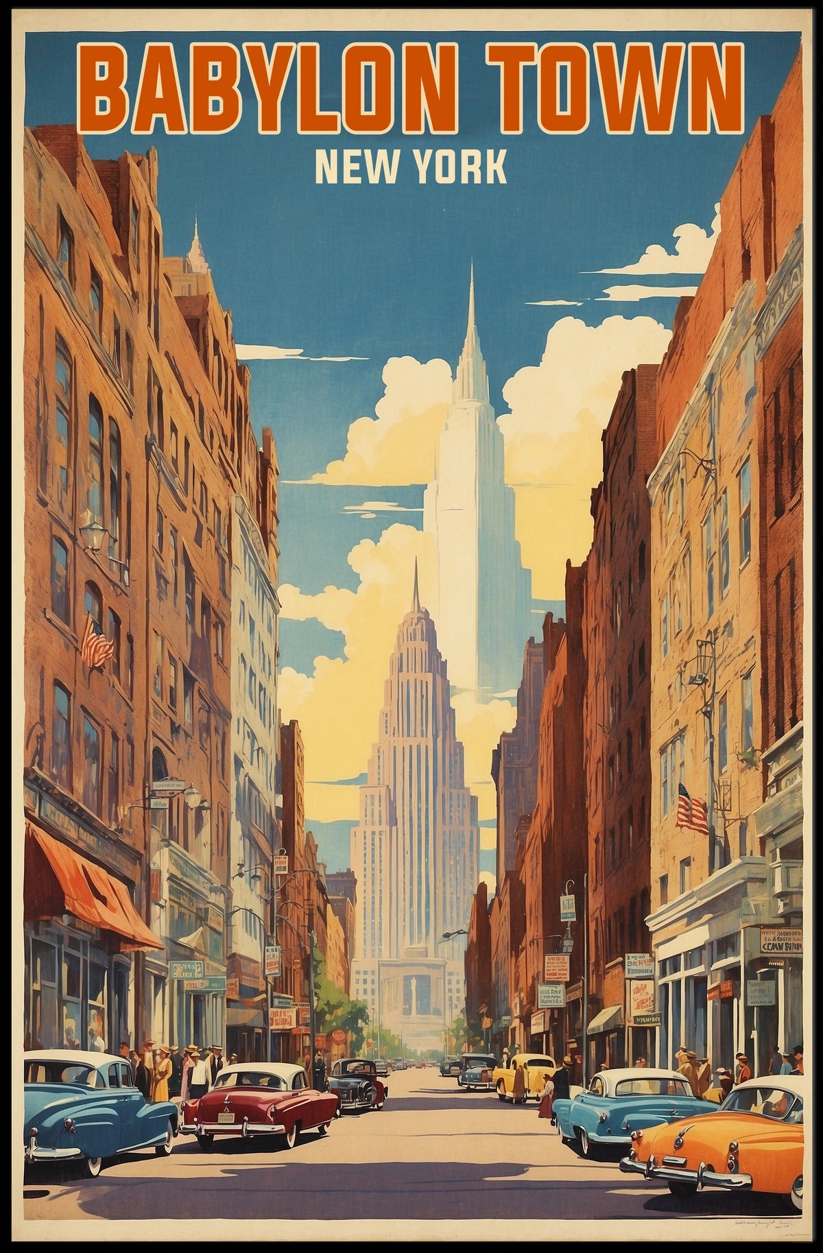 Babylon Town New York Urban Cityscape Poster Retro Wall Art