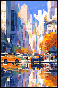 Vibrant Urban Cityscape Poster: Modern Artistic Style