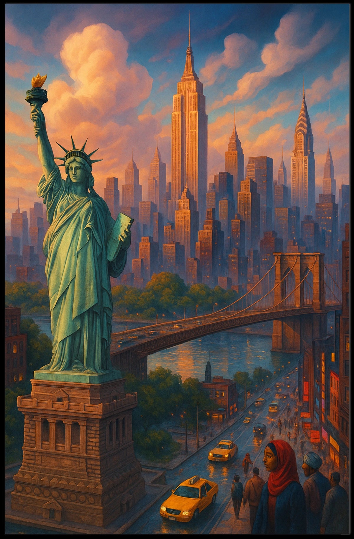 New York City Dreams Skyline Poster Modern Wall Art