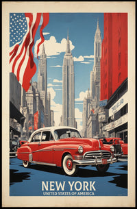 New York City Skyline Travel Poster Vintage Wall Art