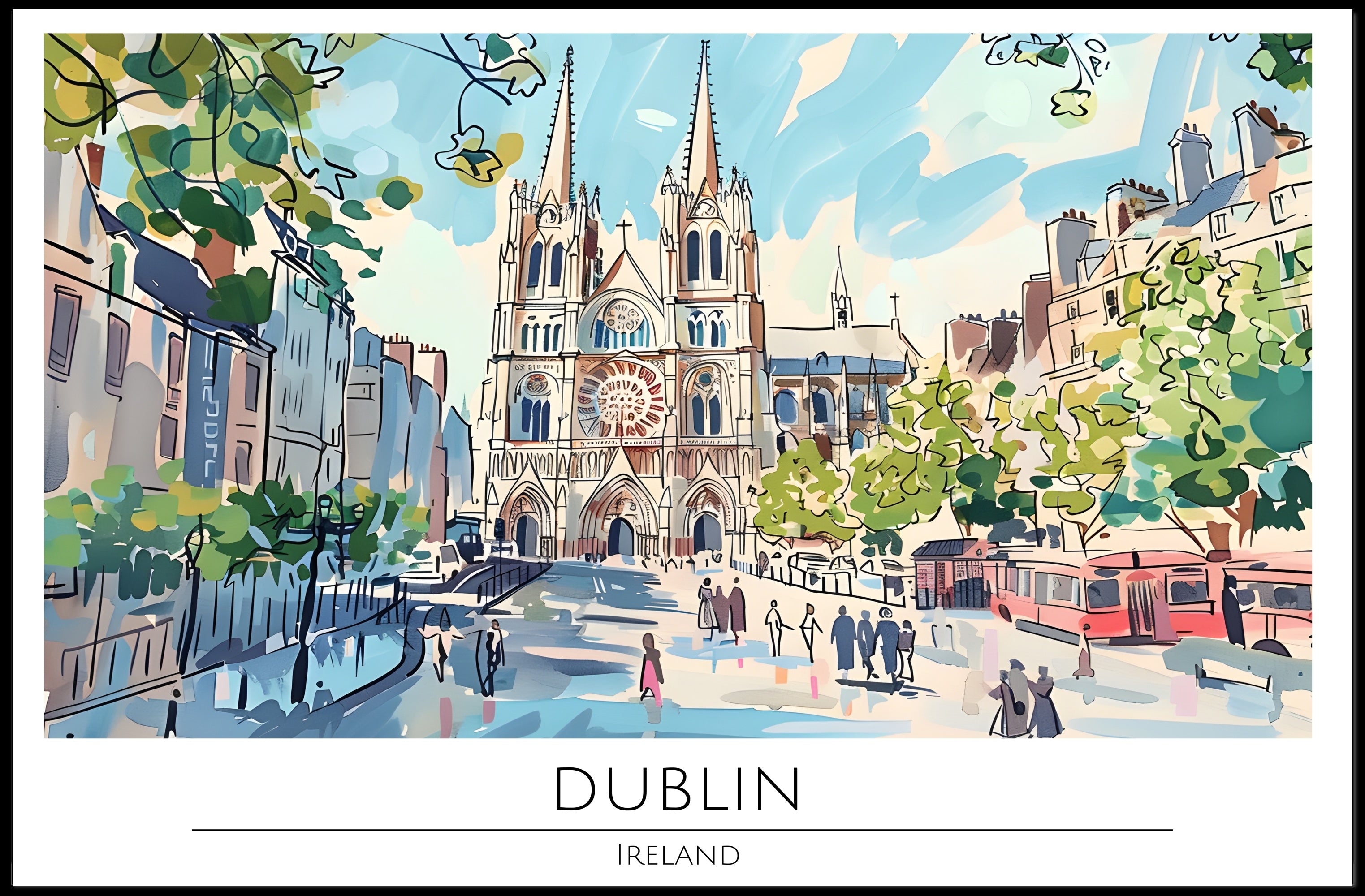 Dublin Cityscape Illustration Poster PosterGoat