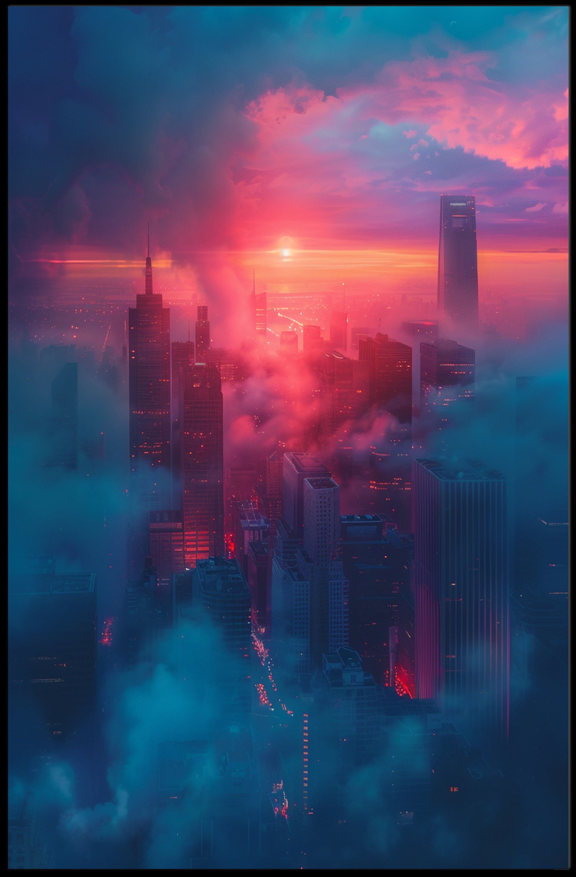 Futuristic Cityscape at Sunset - Urban or Cityscape Poster PosterGoat