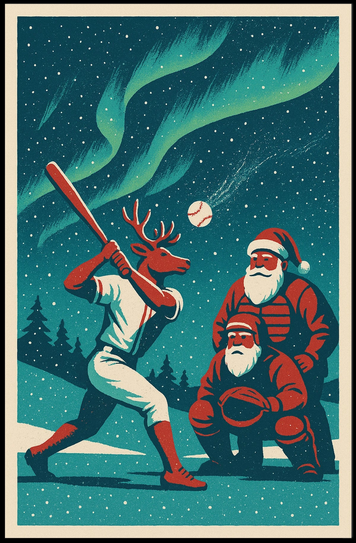 Reindeer Baseball Night Poster