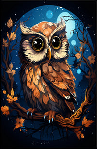Moonlit Sentinel Owl Night Forest Digital Painting Poster