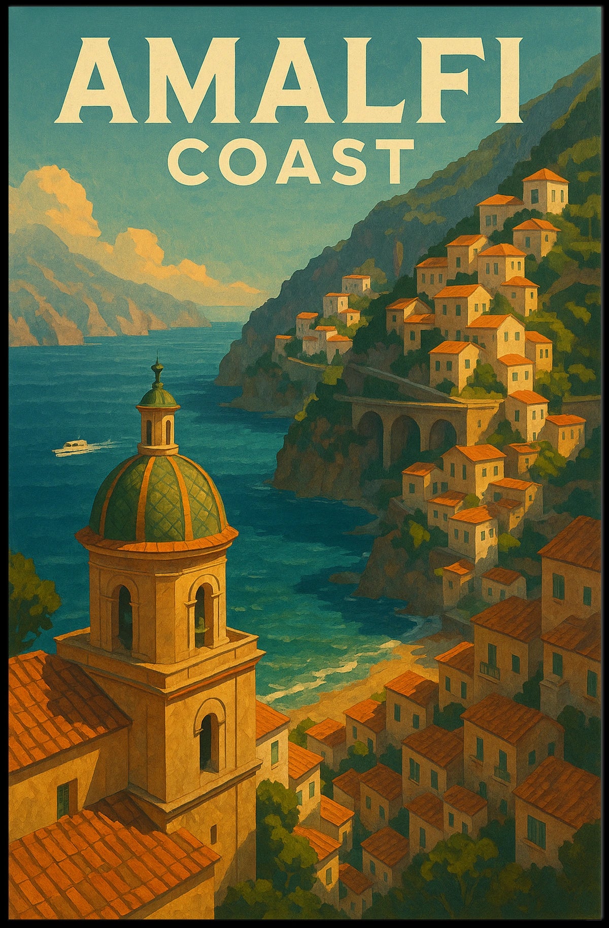 Amalfi Coast Poster Wall Art Seaside Print Travel Vibes