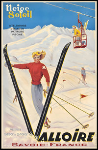 Vibrant Skiing Adventure in Valloire Travel Poster PosterGoat