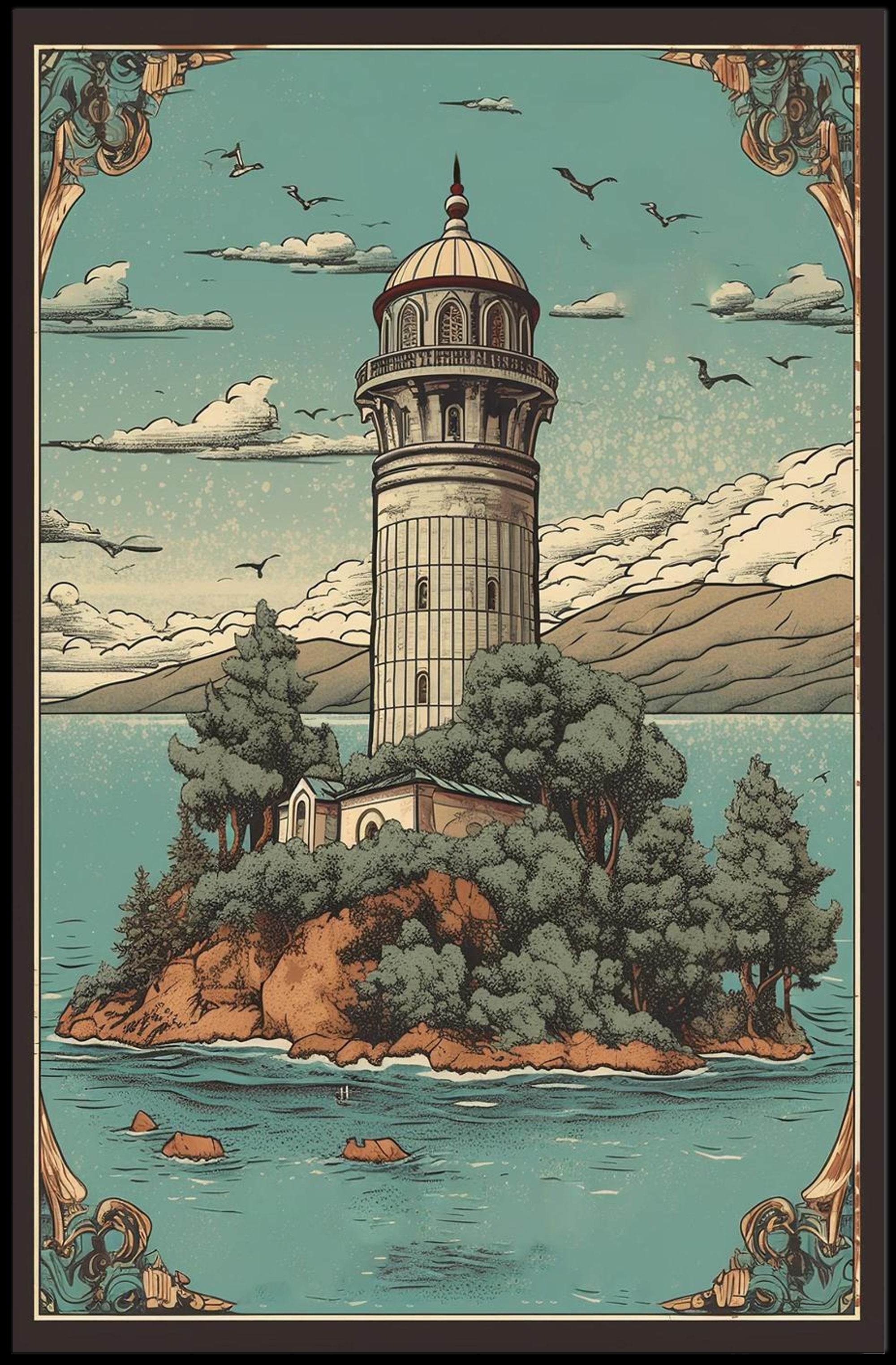 Serene Lighthouse on an Island Poster