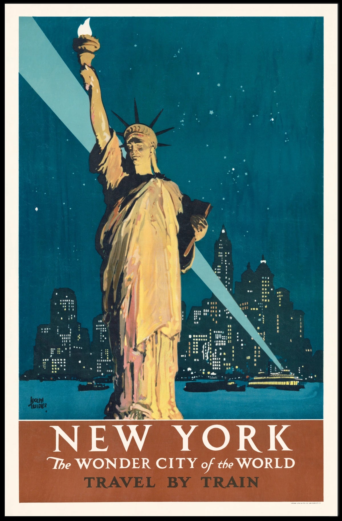 New York City Travel Spotlight Poster Vintage Wall Art