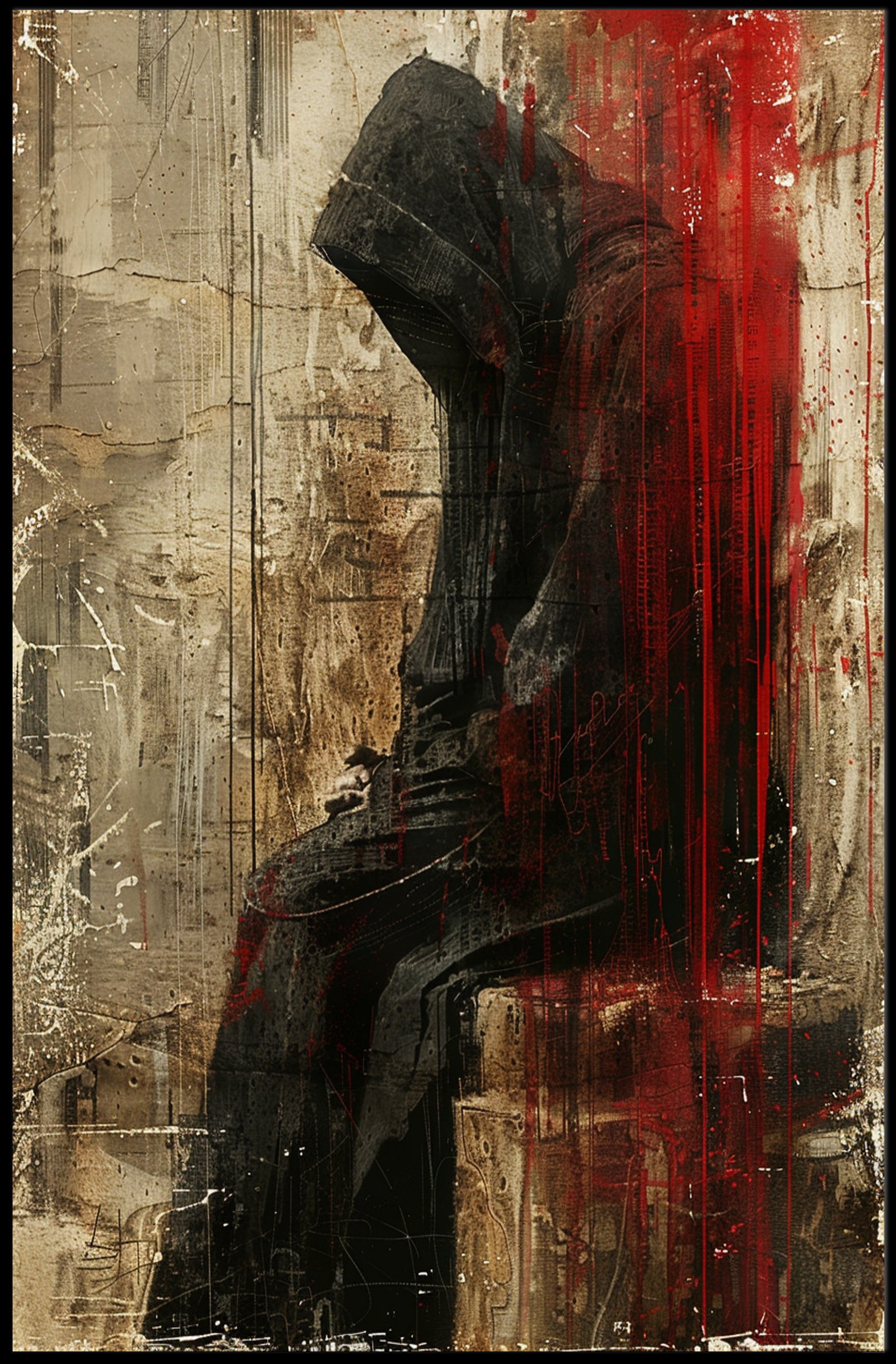 Mysterious Hooded Figure Abstract Artistic Poster PosterGoat