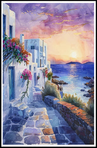 Sunset in a Coastal Village Poster PosterGoat