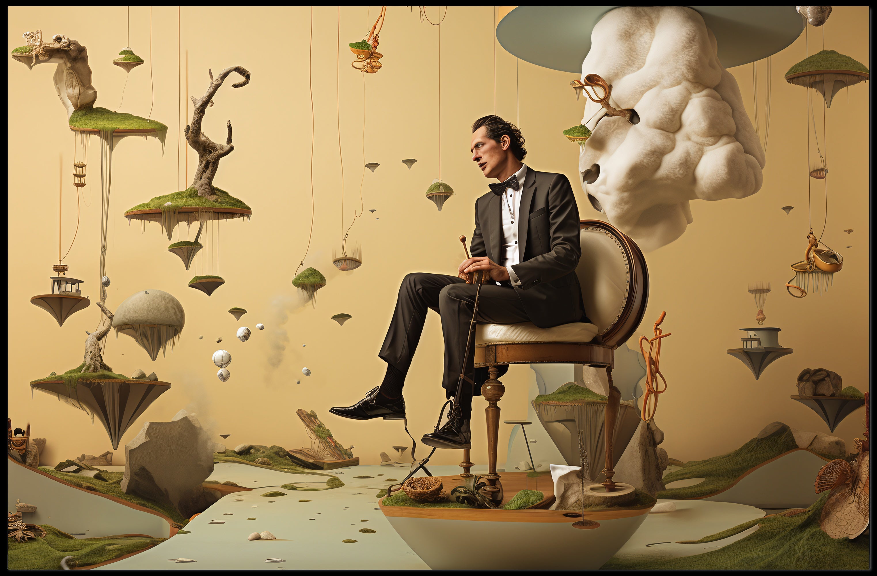 Surreal Floating Islands Tuxedo Man - Artistic Poster