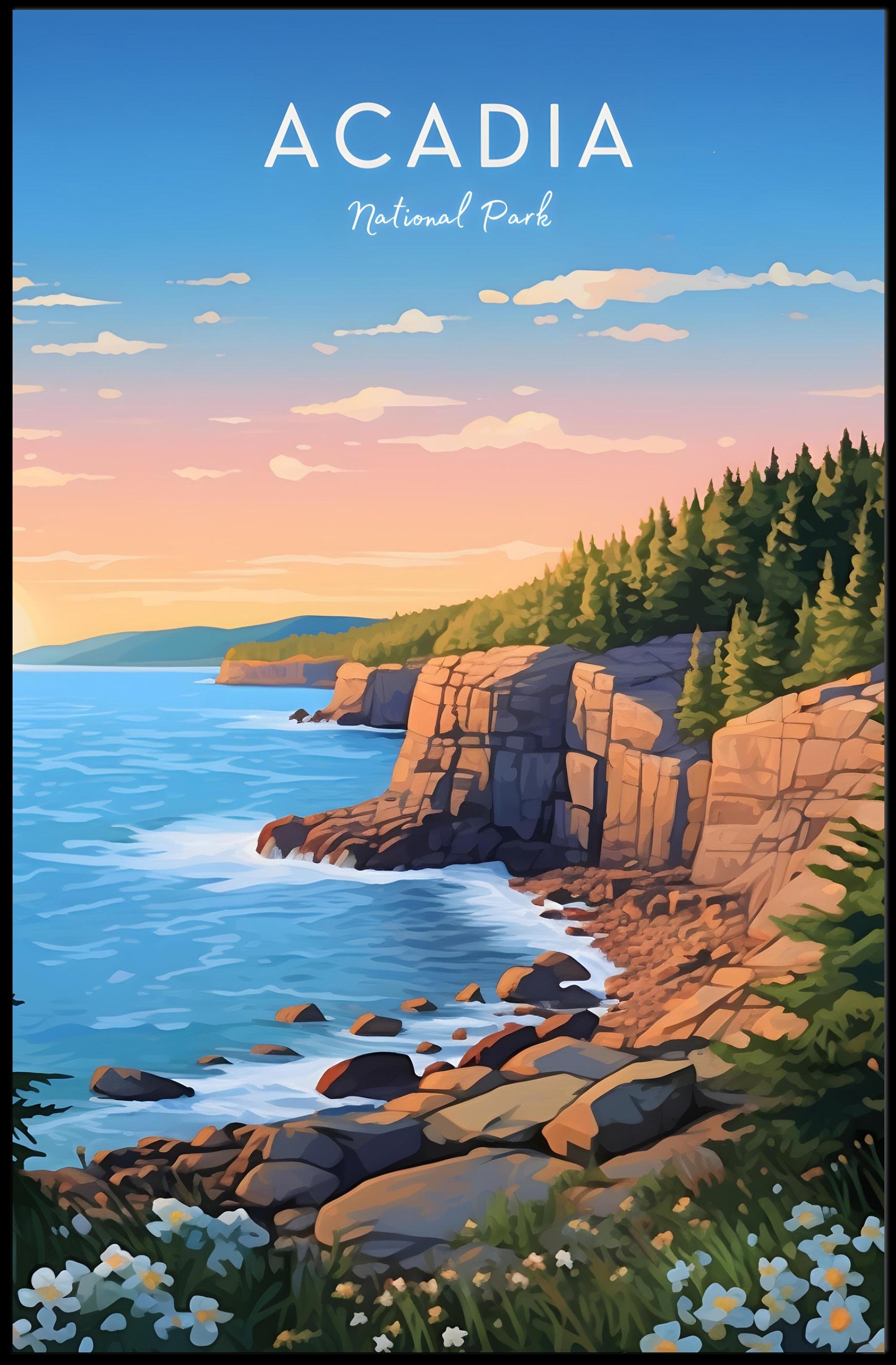 Scenic Coastal Sunrise Acadia National Park Poster