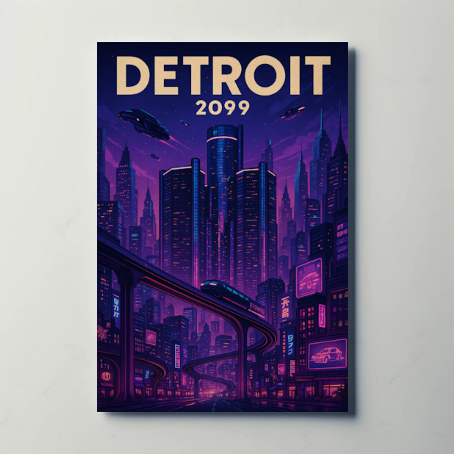 Detroit 2099: A Neon Dream Travel Poster