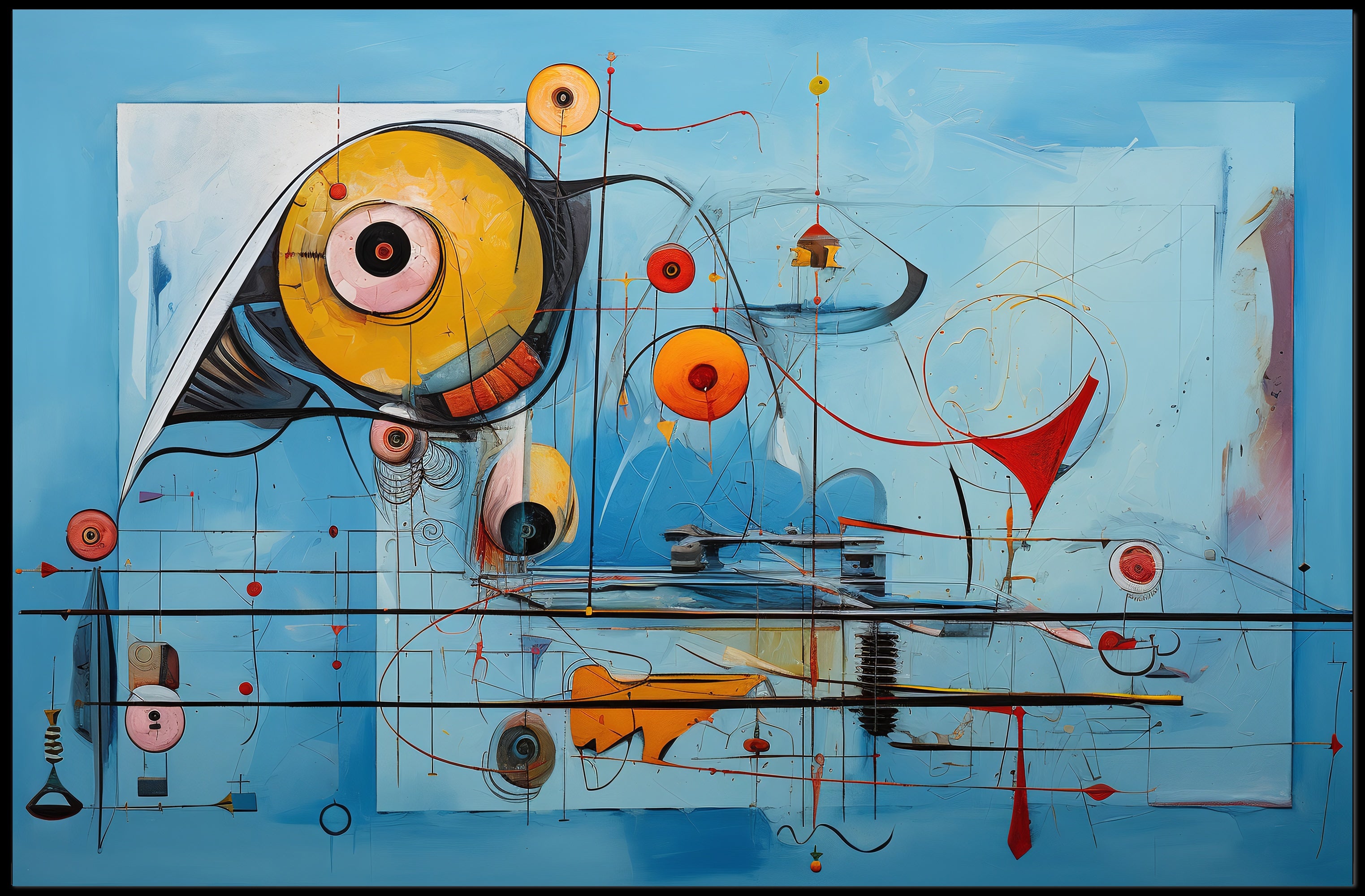 Vivid Blue Abstract with Geometric Sun Artistic Poster