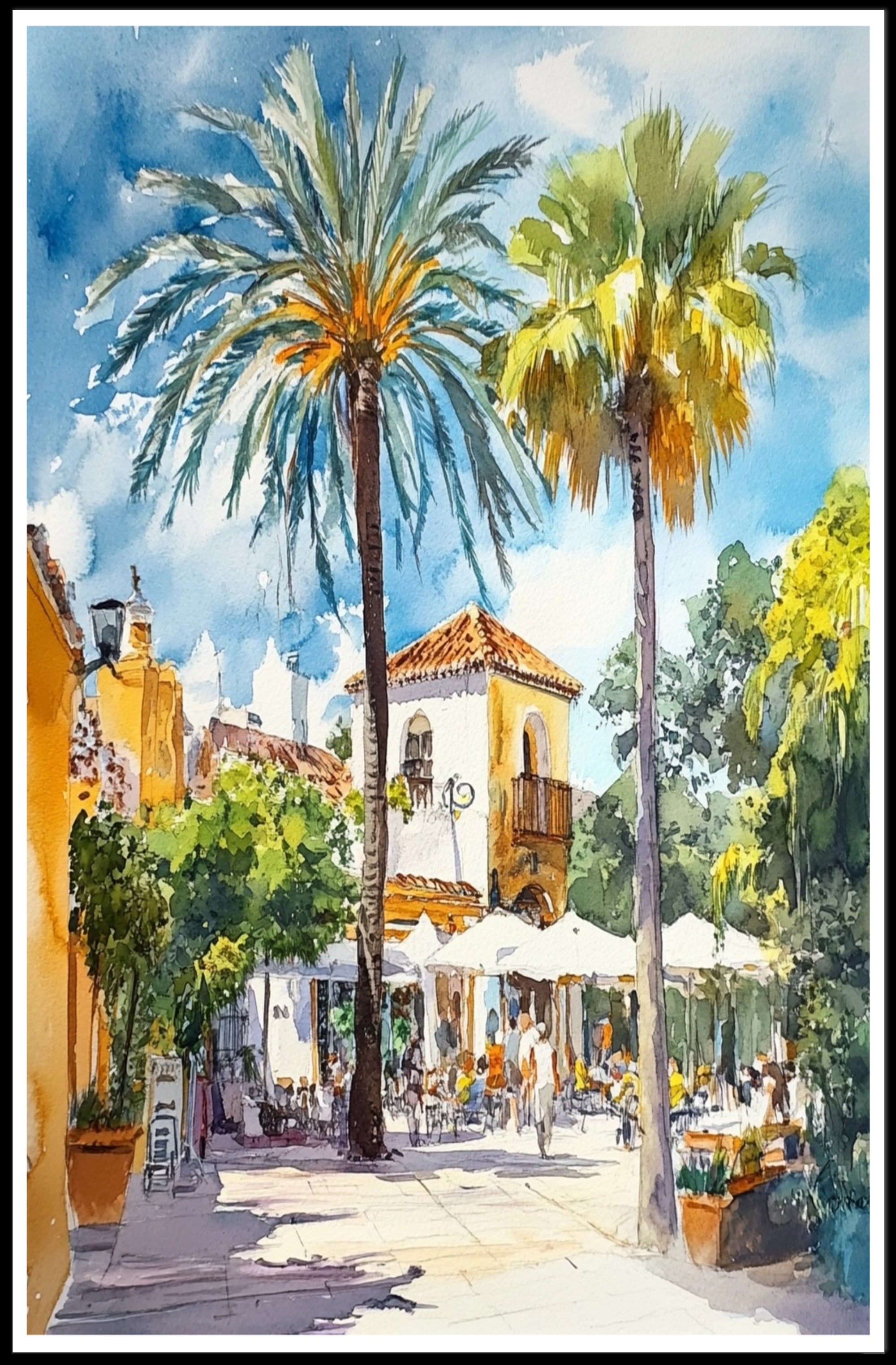 Sunlit Mediterranean Plaza Poster PosterGoat