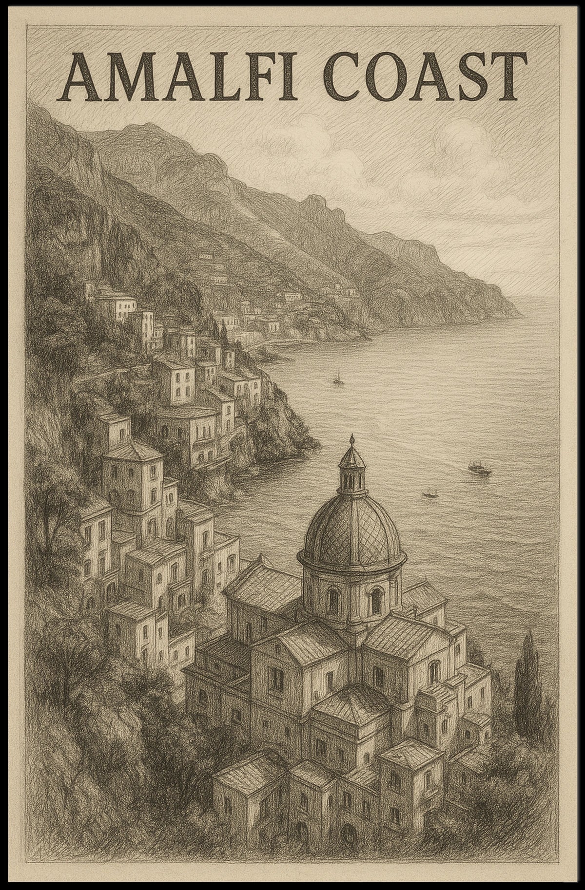 Amalfi Coast Poster Wall Art 18x24 Coastal Landscape