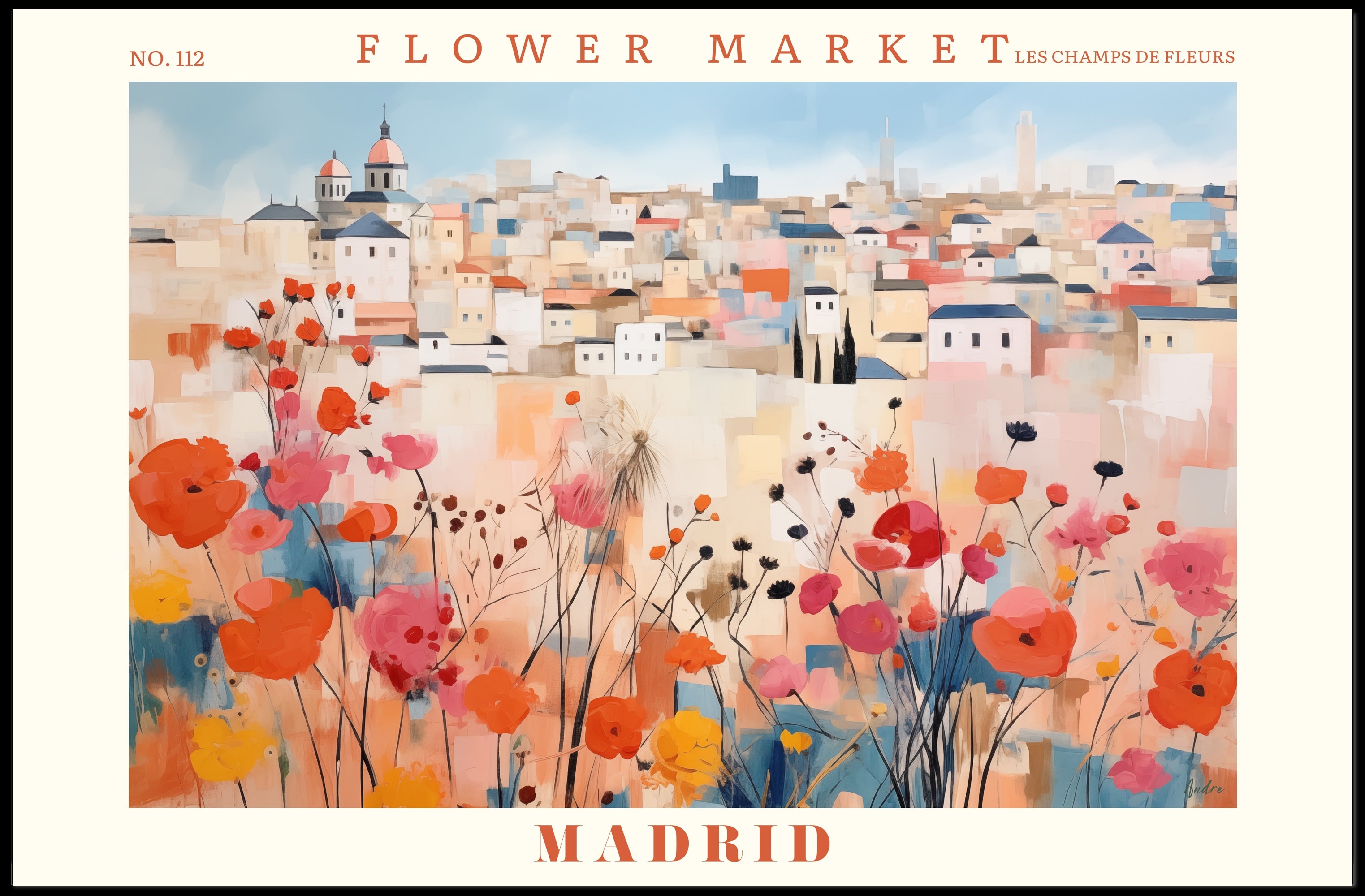 Madrid Flower Market Scene: Urban or Cityscape Poster