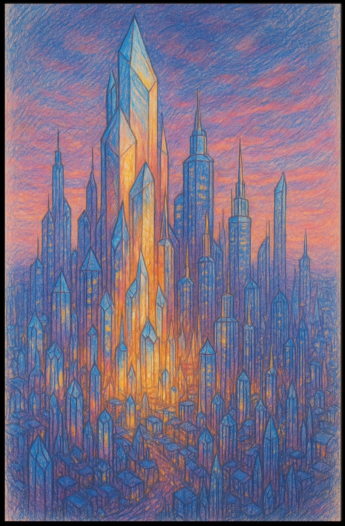 Vibrant Abstract Cityscape Futuristic Sci-Fi Poster