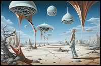 Surreal Desert Traveler with Futuristic Sci-Fi Poster