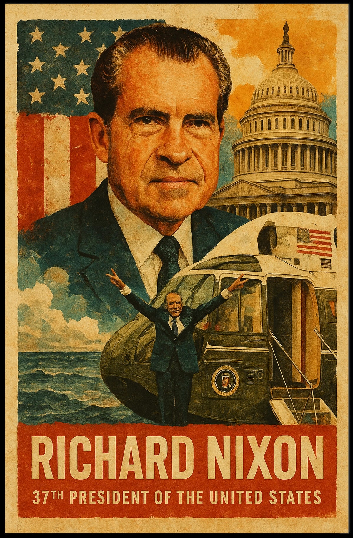 Richard Nixon 37th President of the United States Layered Digital Collage Poster