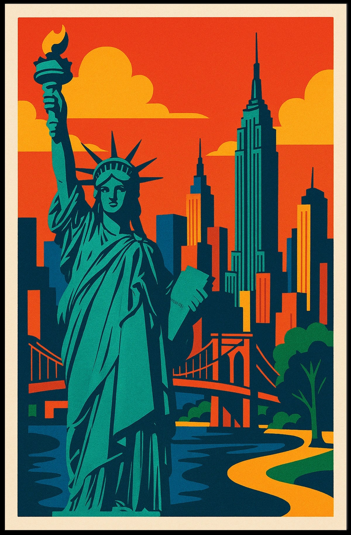 New York City Skyline Poster Modern Travel Wall Art