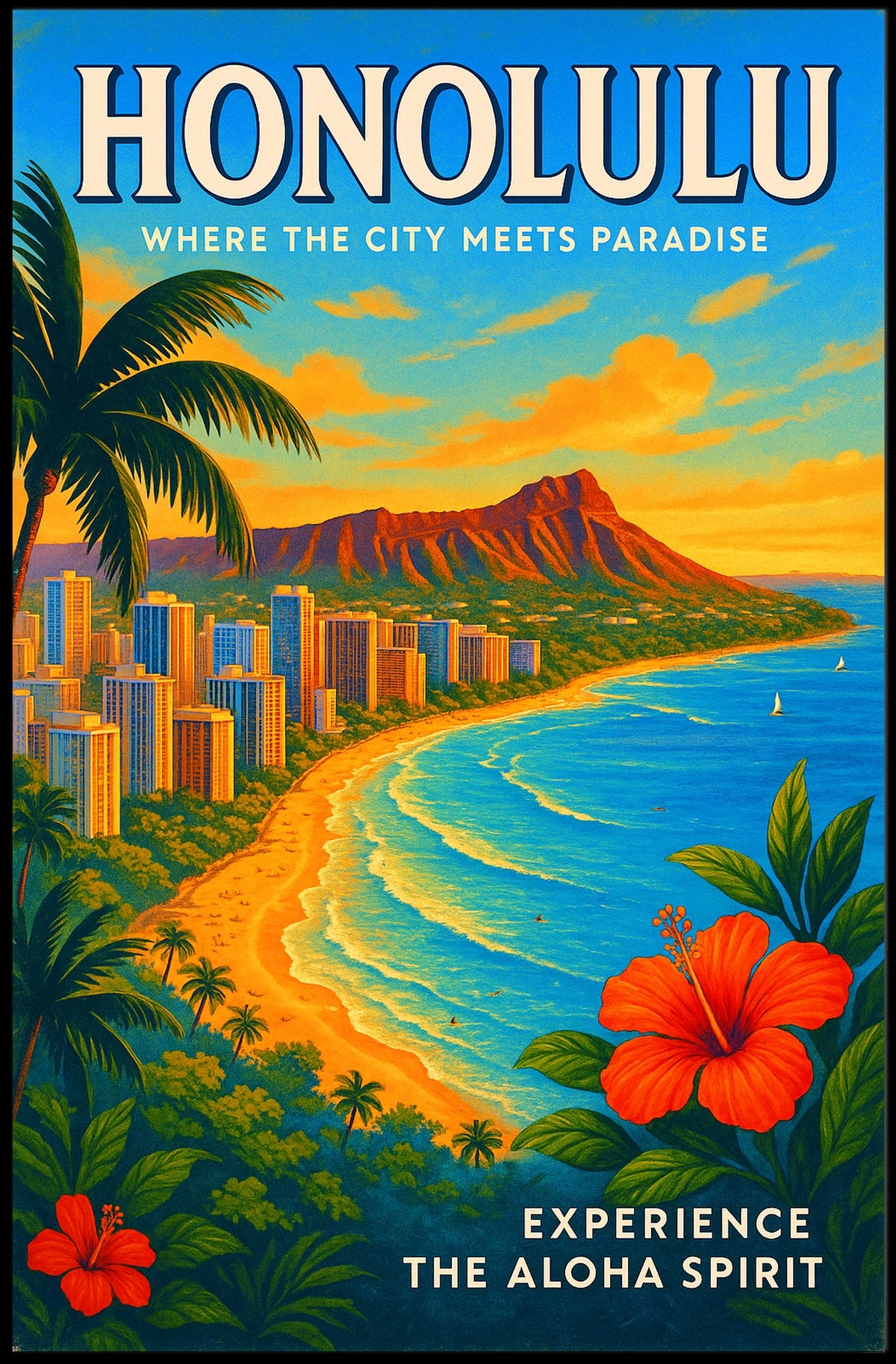 Honolulu Where the City Meets Paradise Poster