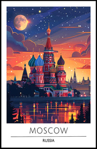 Moscow Nightscape Illustration: Enchanting Urban Cityscape Poster