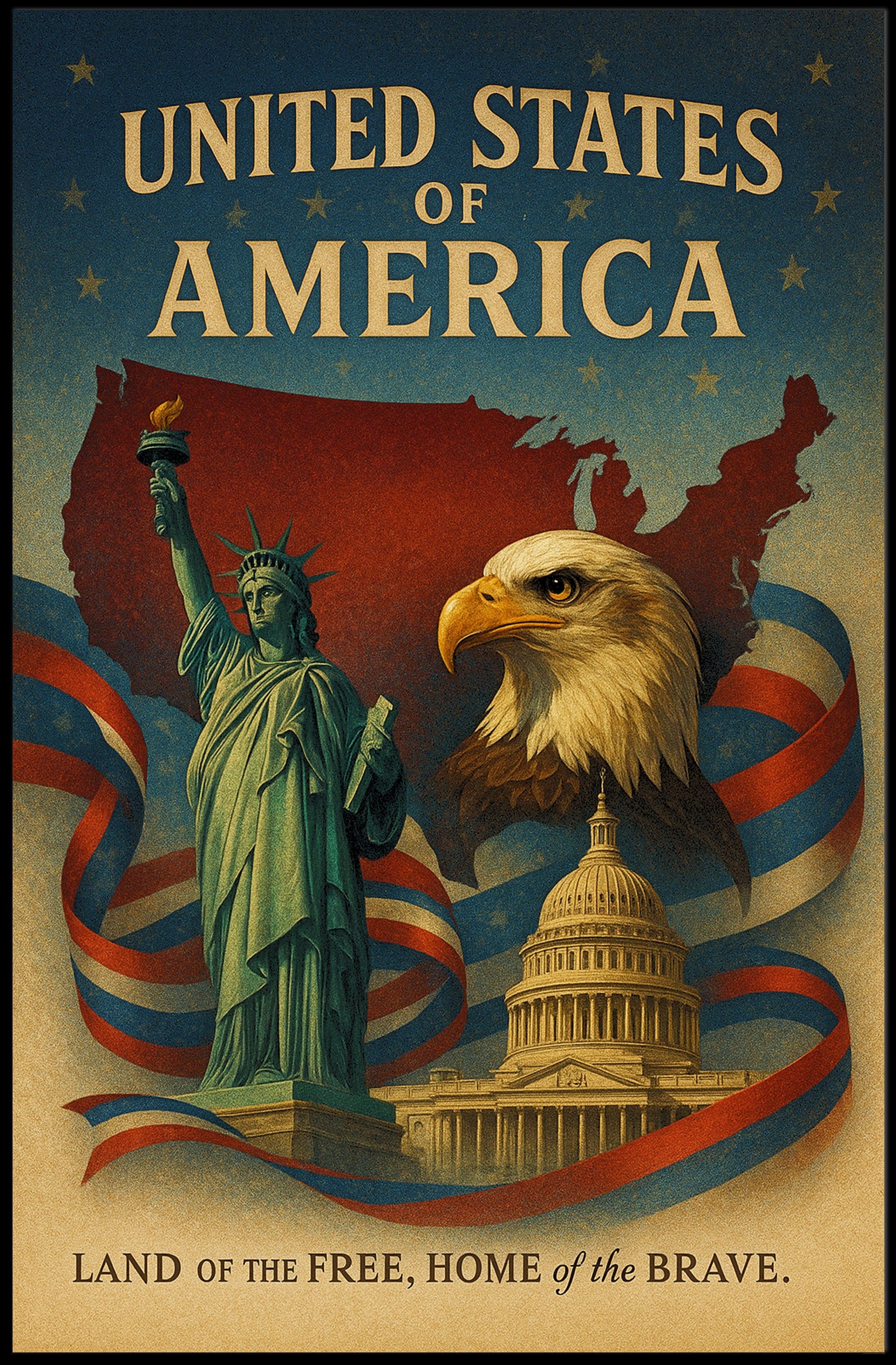 United States of America Land of the Free Poster PosterGoat