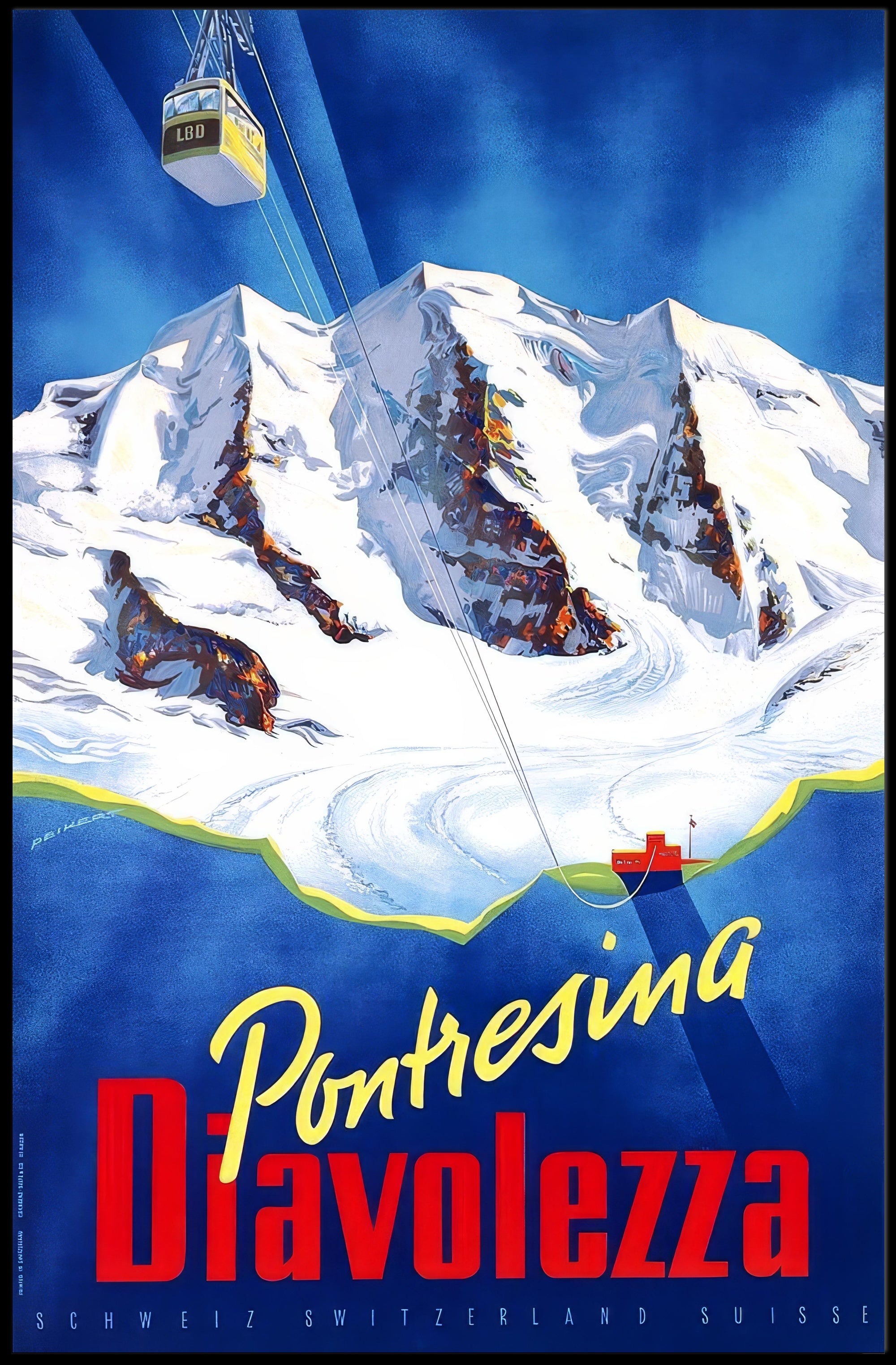 Pontresina Diavolezza Vintage Travel Adventure Poster PosterGoat