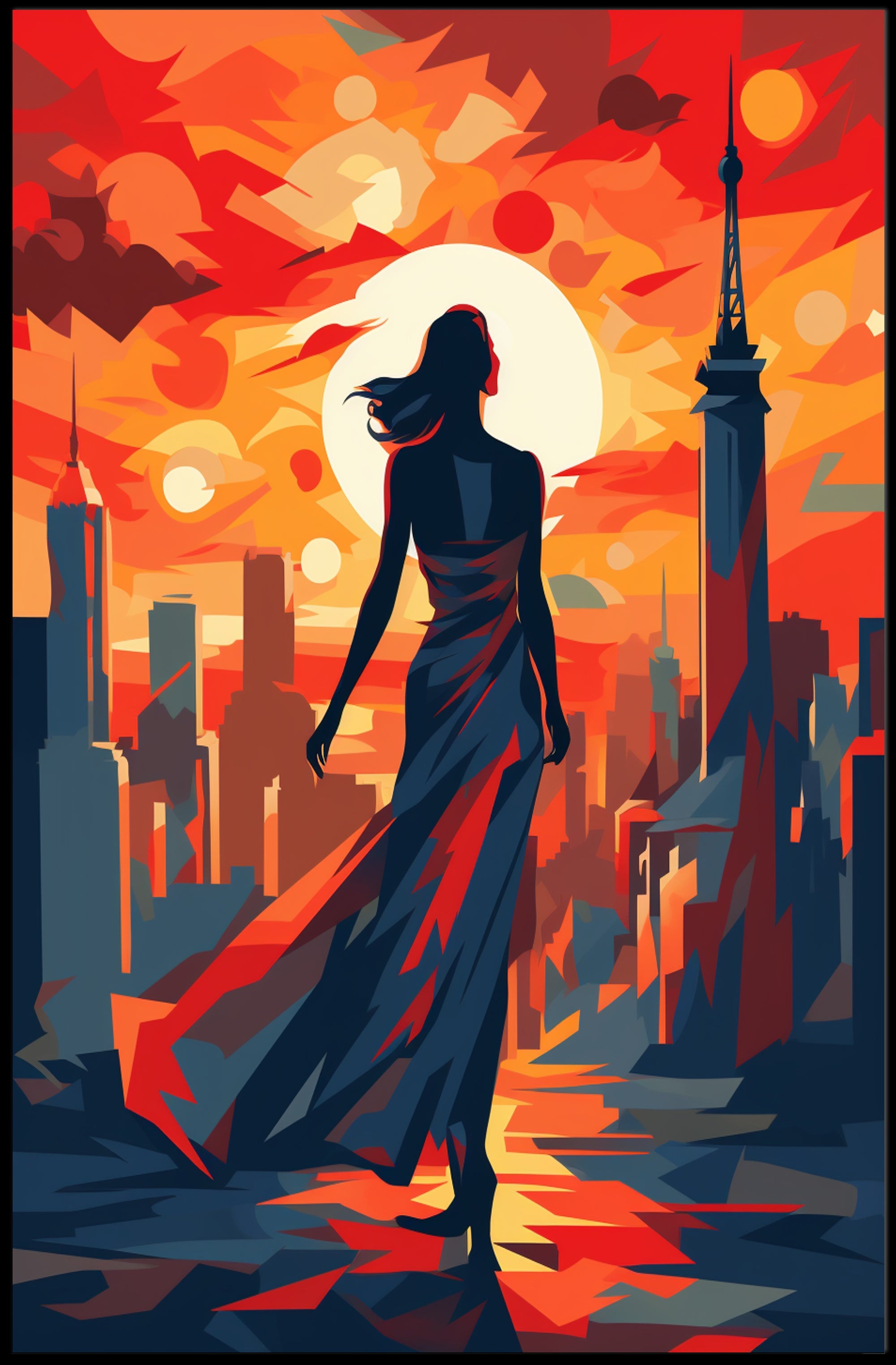 Sunset Silhouette In The City Poster