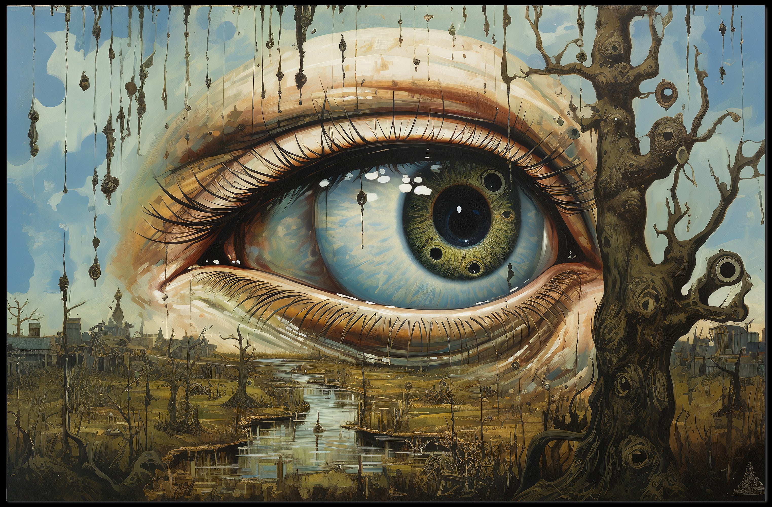 Surrealist Eye in Dystopian Post-Apocalyptic Landscape Poster