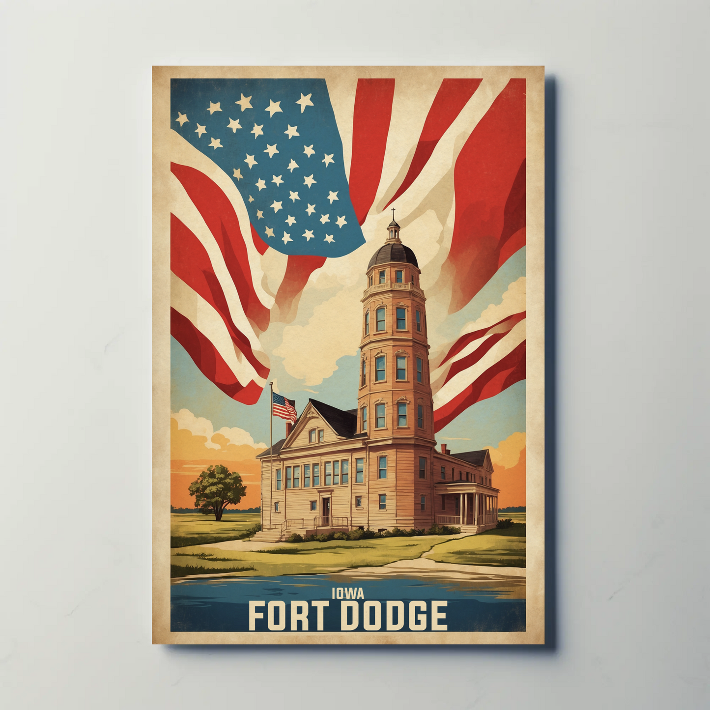Fort Dodge Iowa Historic Building Vintage Travel Poster