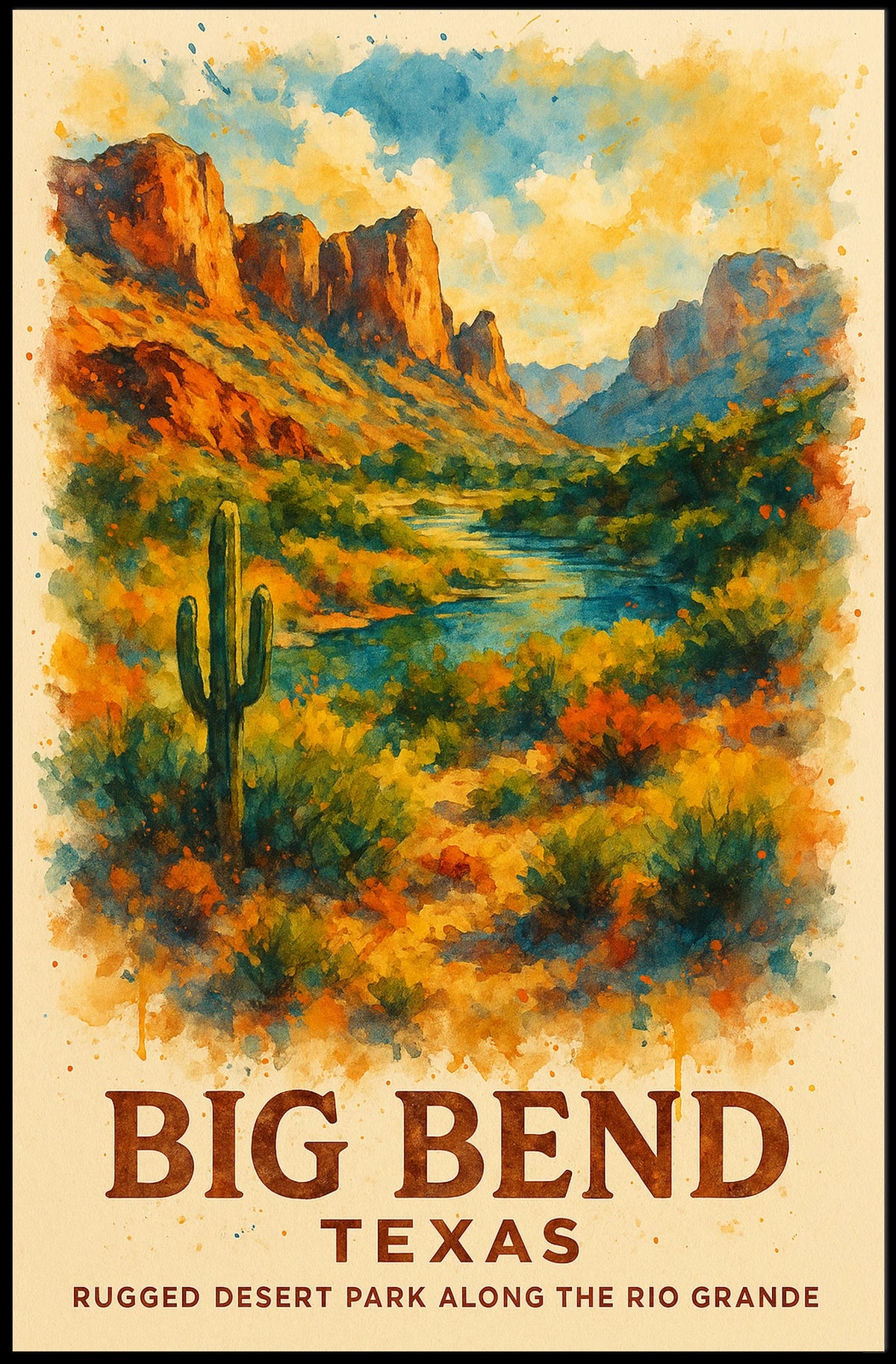 Big Bend National Park Watercolor Desert National Park Poster