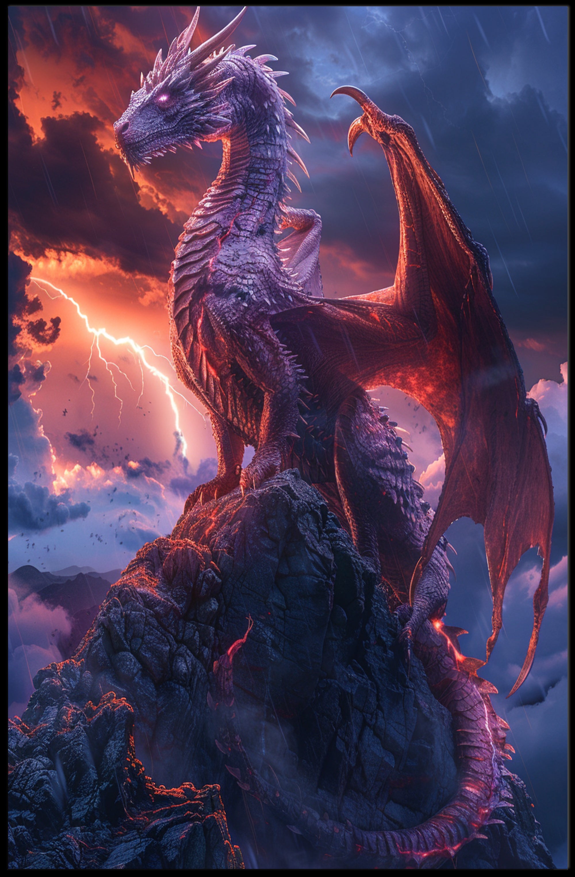 Majestic Dragon Over Stormy Peak Fantasy or Mythology Poster PosterGoat