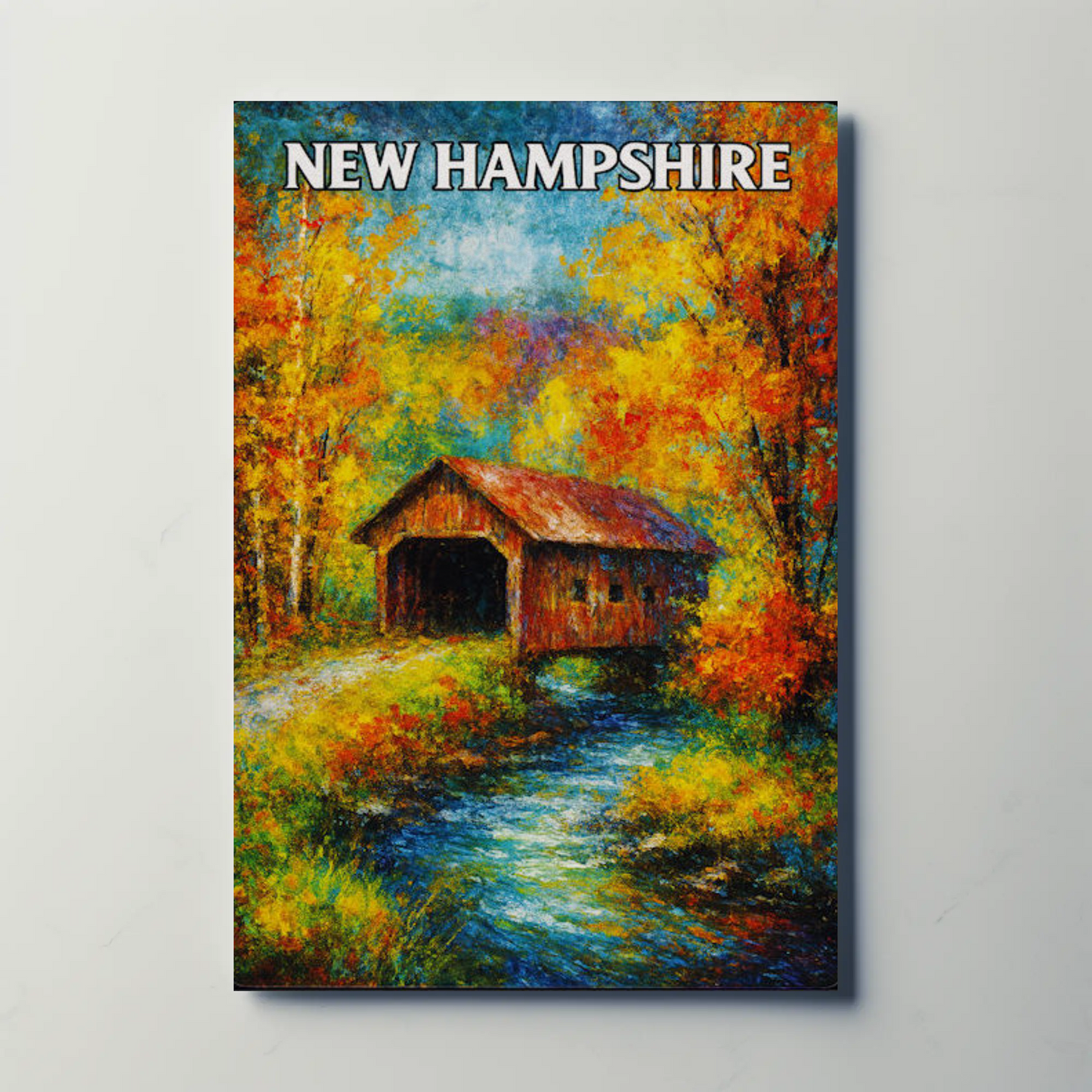 New Hampshire Autumn Covered Bridge Stream Poster Poster