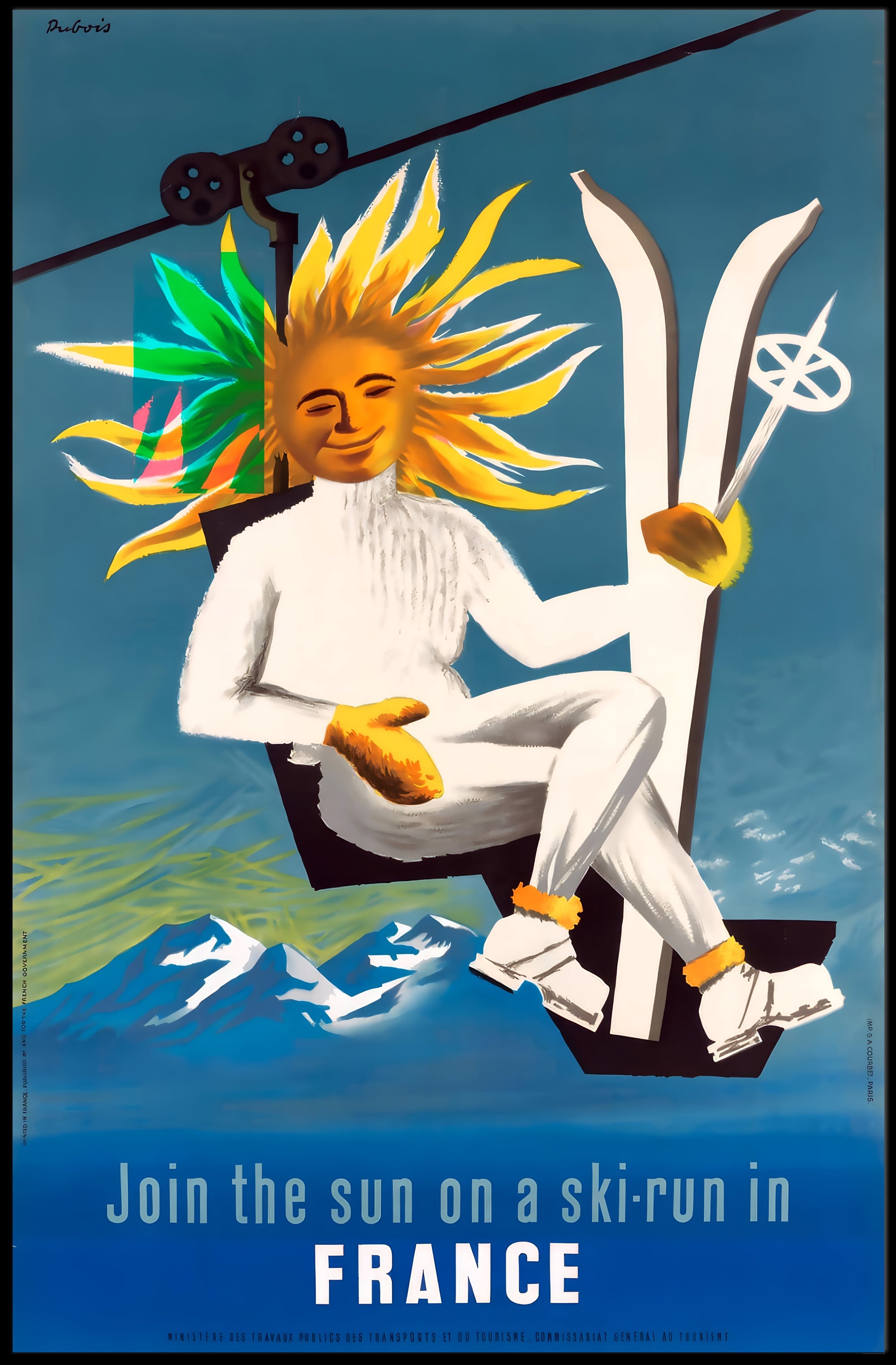 Skiing in France with the Sun Poster PosterGoat