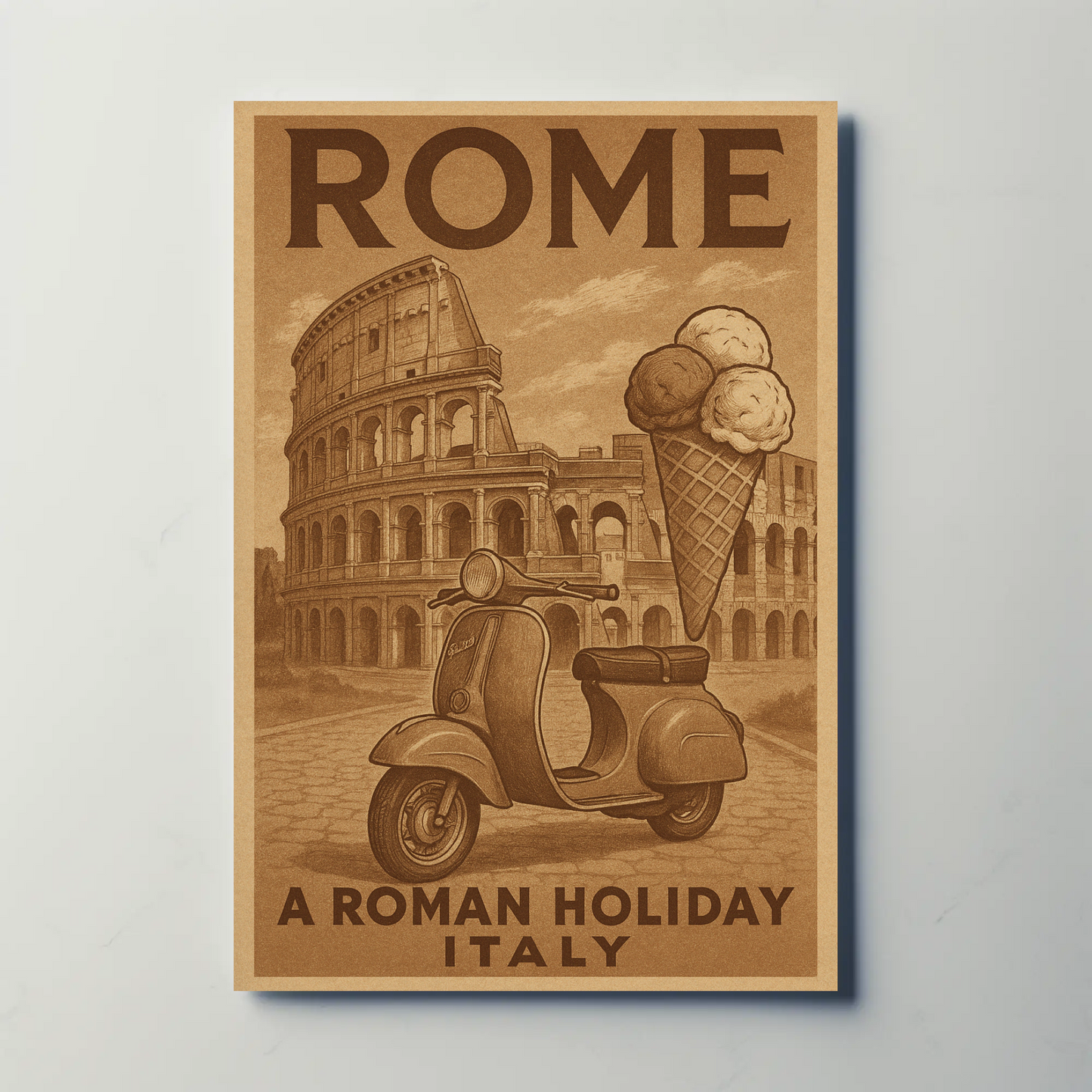Rome Italy Vespa Gelato Colosseum Poster Poster