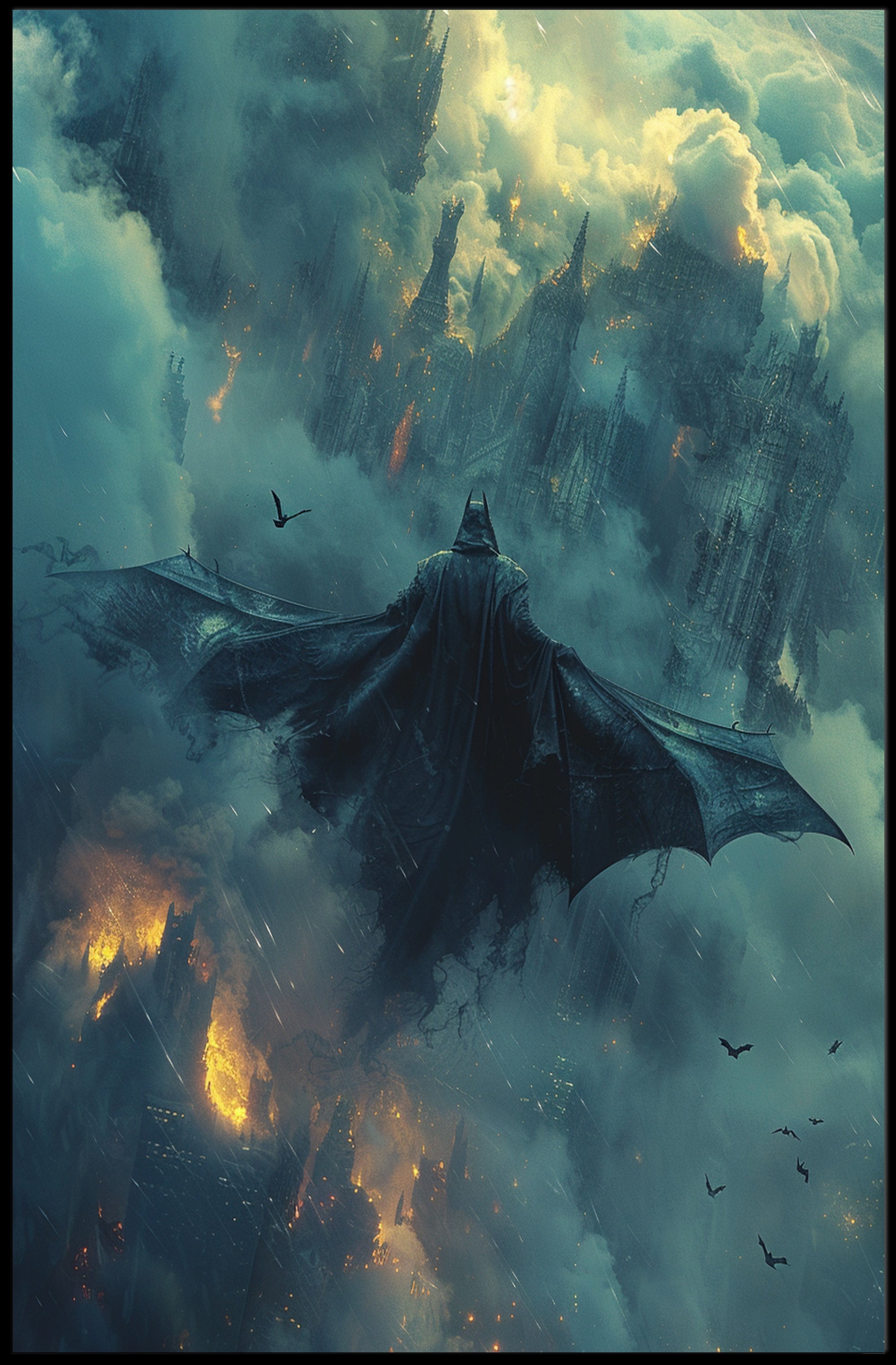 Dark Heroic Cityscape with Gothic Fantasy Poster PosterGoat