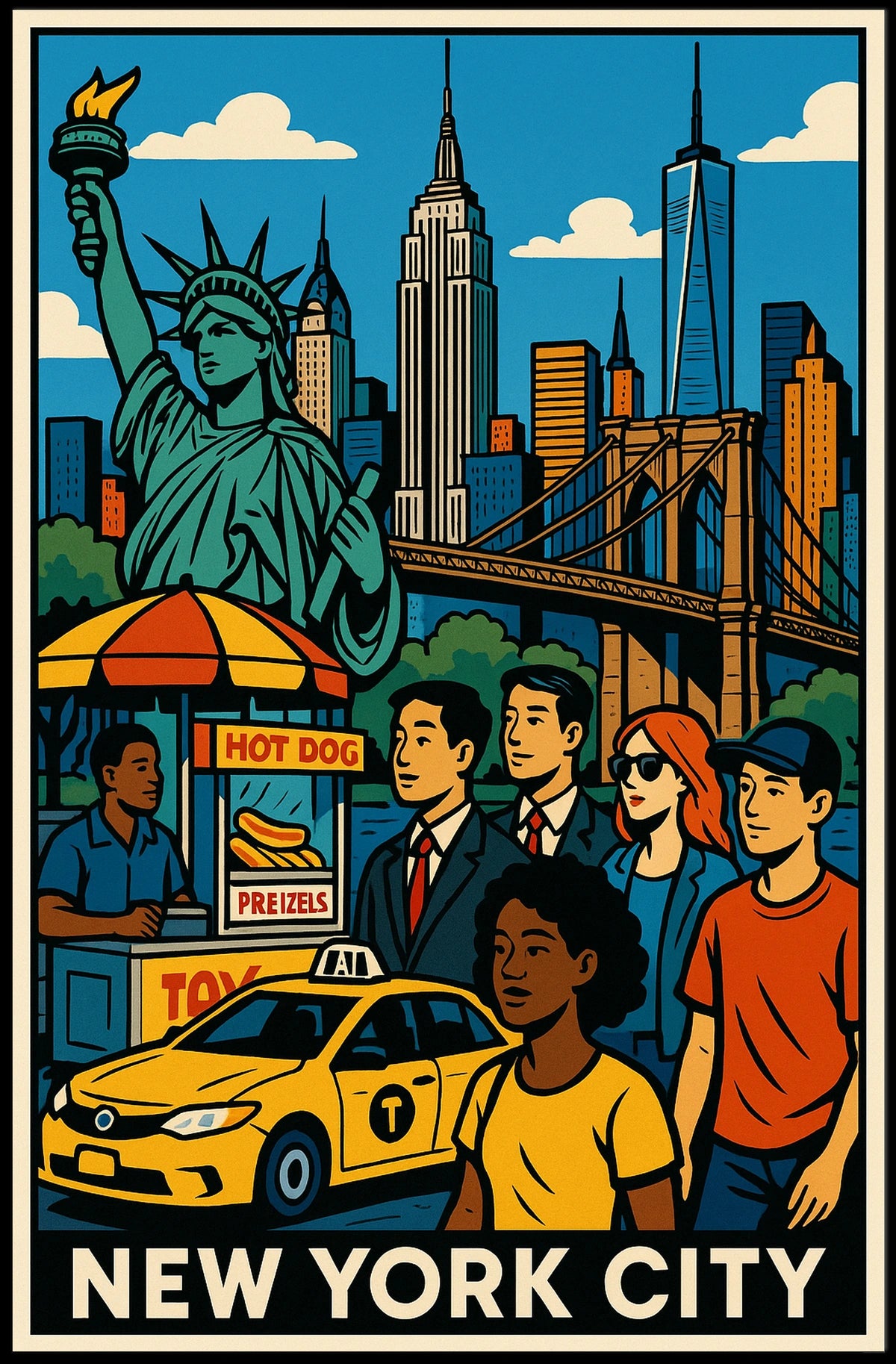 New York City Skyline Panorama Poster Modern Wall Art