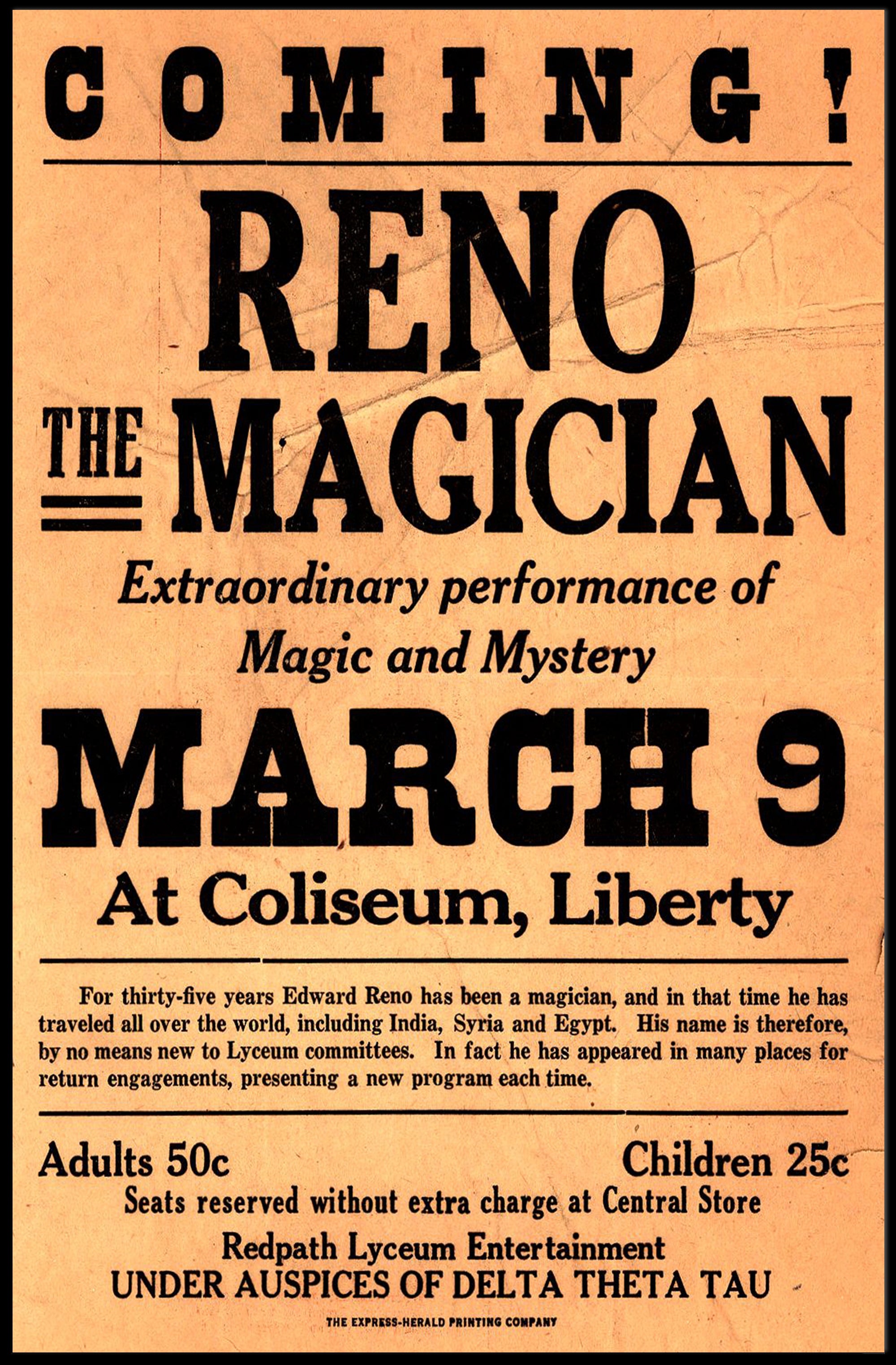 Vintage Magic Show Poster: Reno Performance Historical Poster
