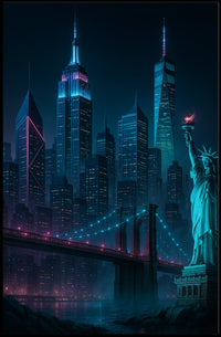 Futuristic New York Cityscape Poster Modern Wall Art
