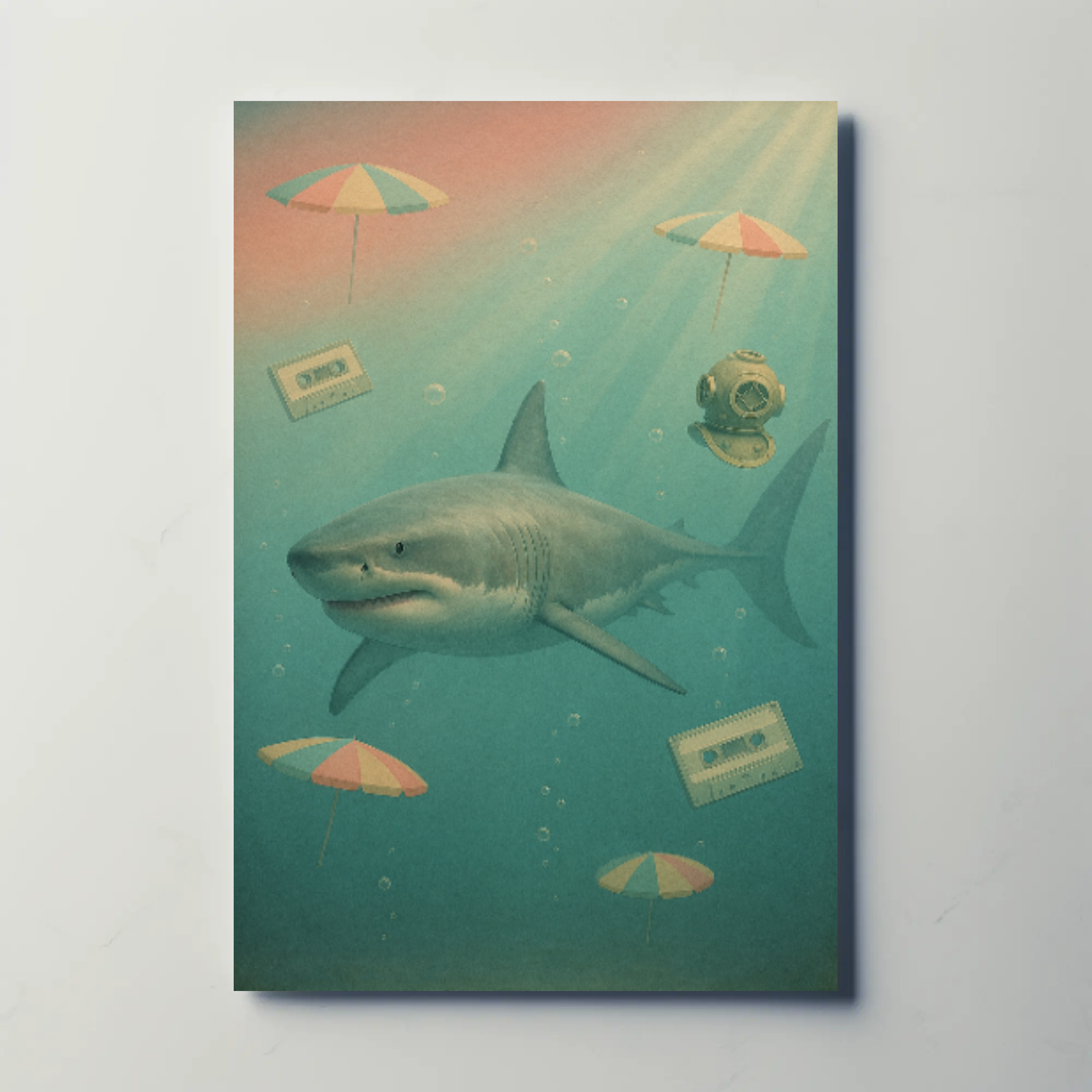 Surreal Shark Nostalgia Art Print Pop Culture Poster