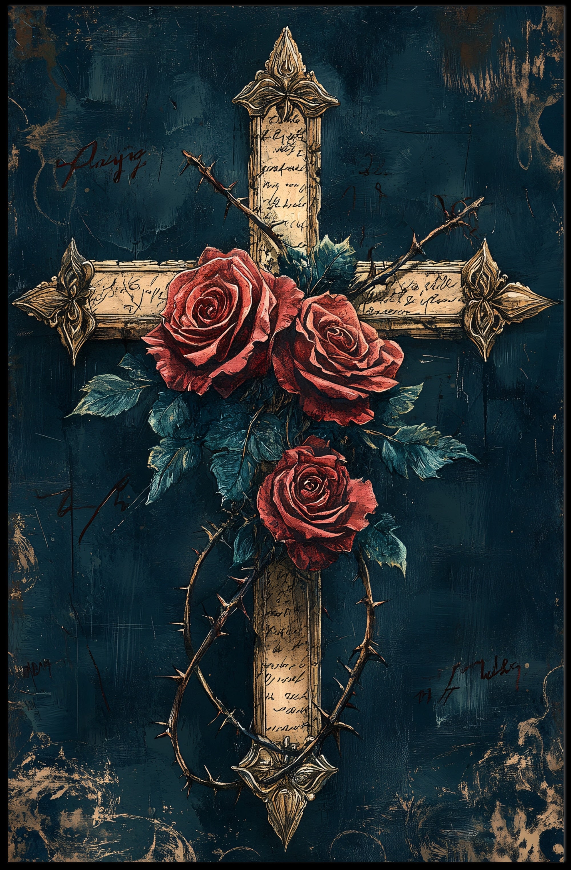 Roses And Thorns Cross Poster