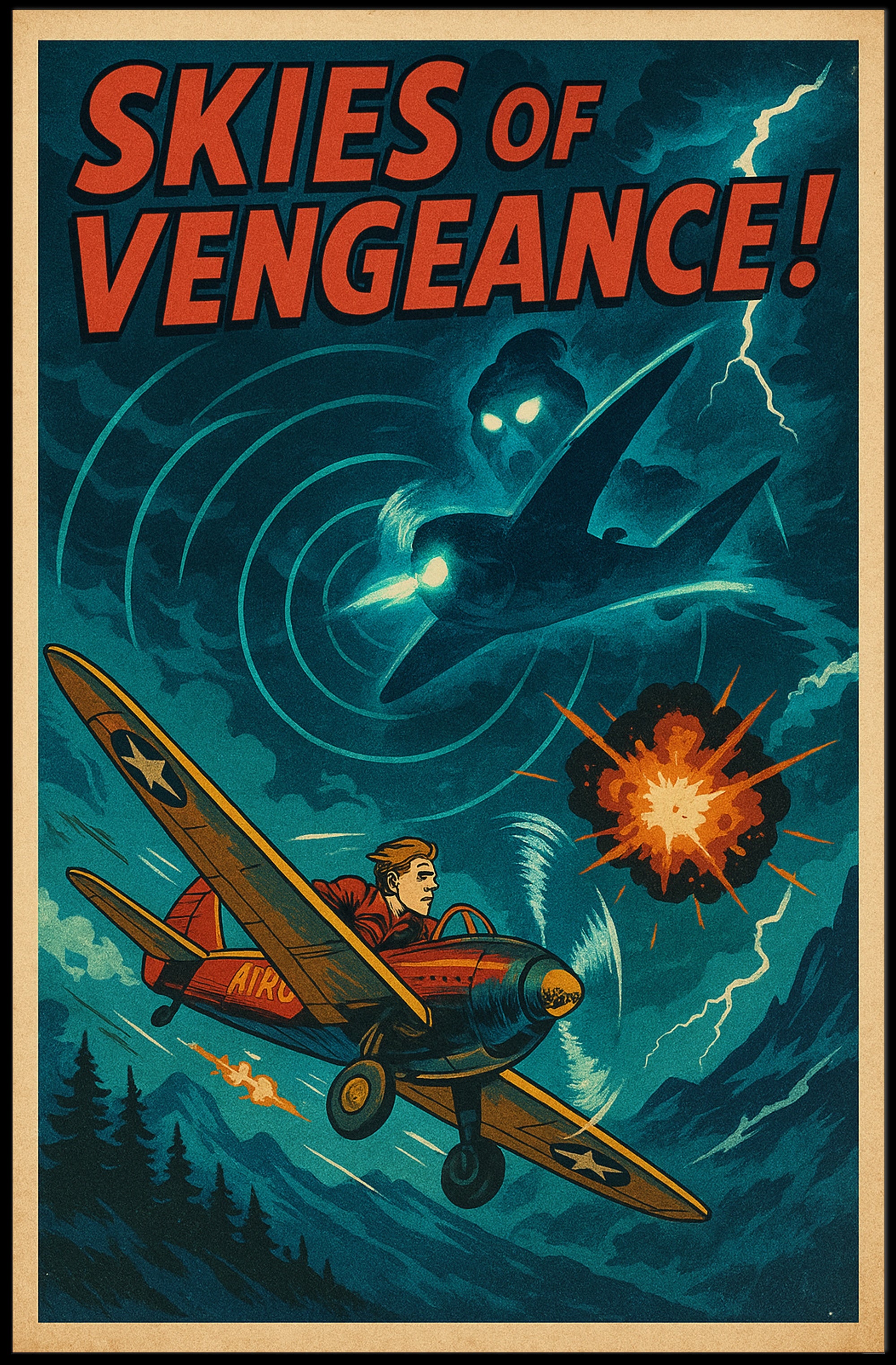 Skies of Vengeance Vintage Action-Adventure Poster