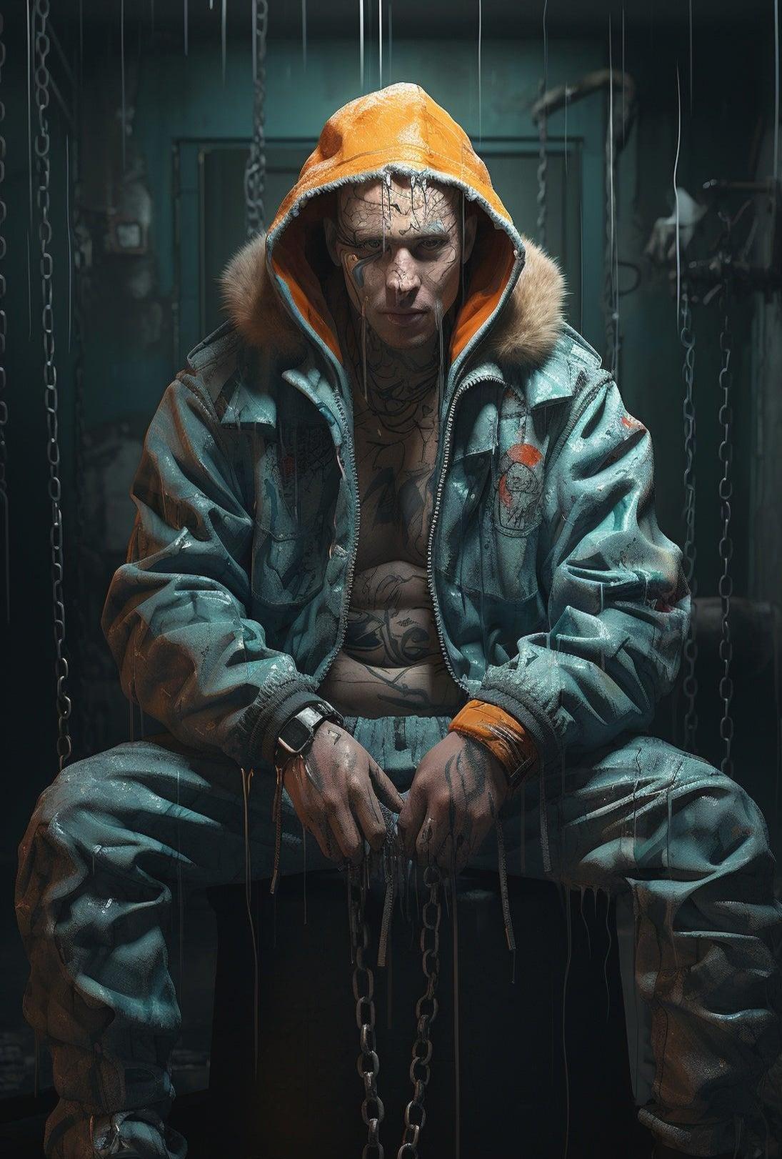 Futuristic Dystopian Character in Urban Scene - Sci-Fi Poster