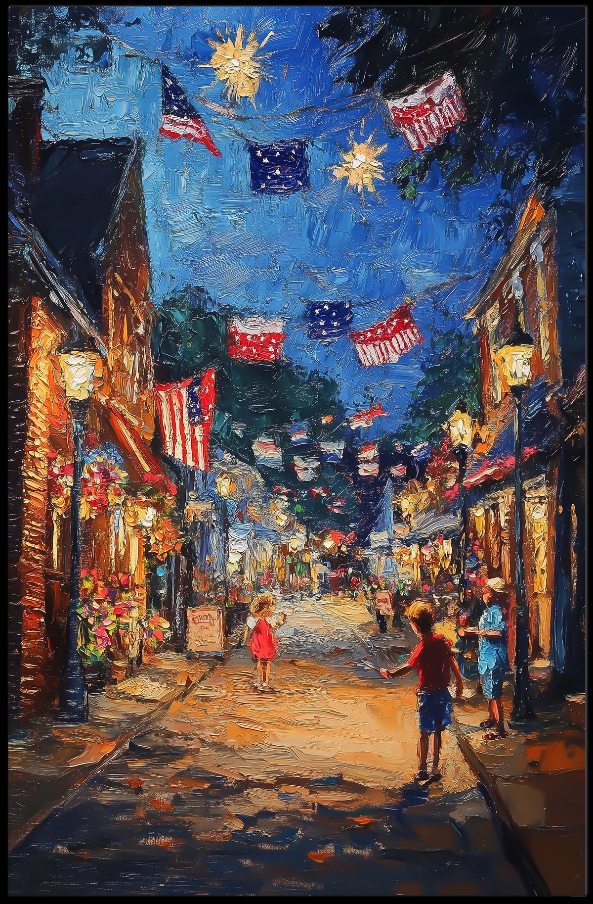 small town American street during 4th of July Poster